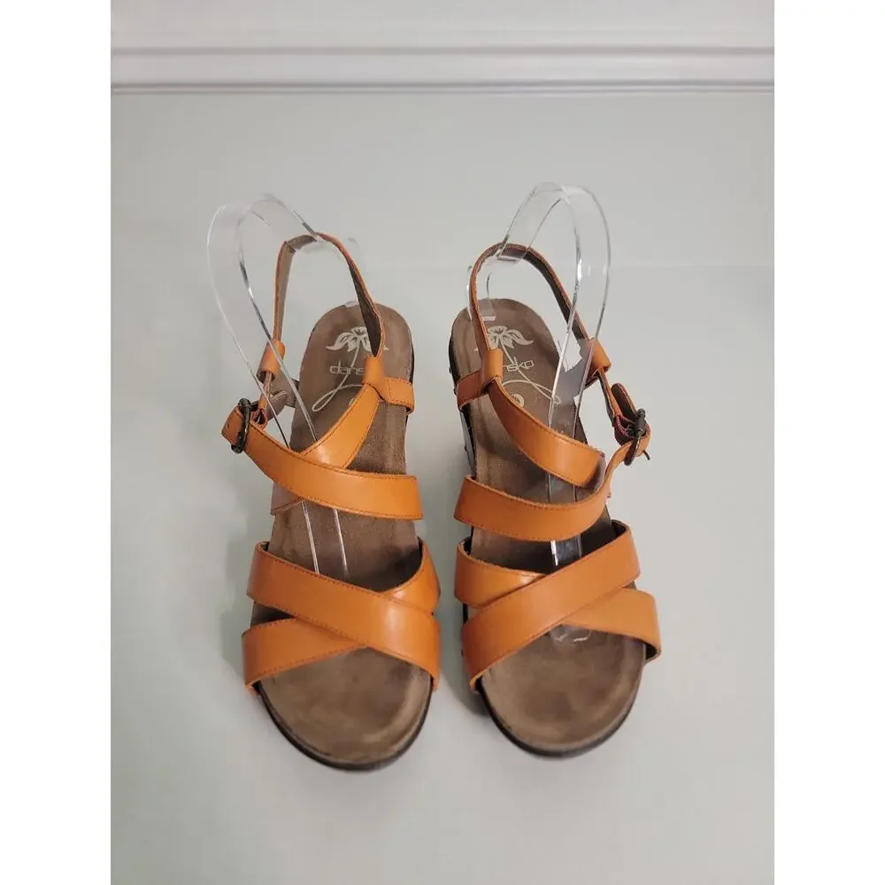 Dansko SZ 40 9.5-10 Frida Wedge Sandal Comfort Orange Strappy Festival
